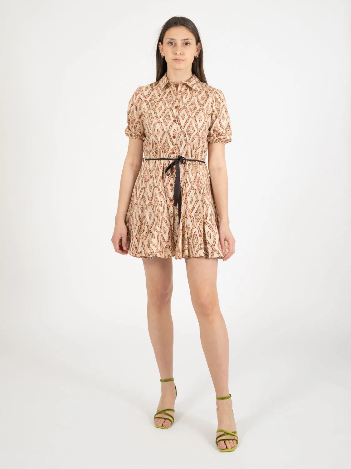 Abito corto beige fantasia bruciato