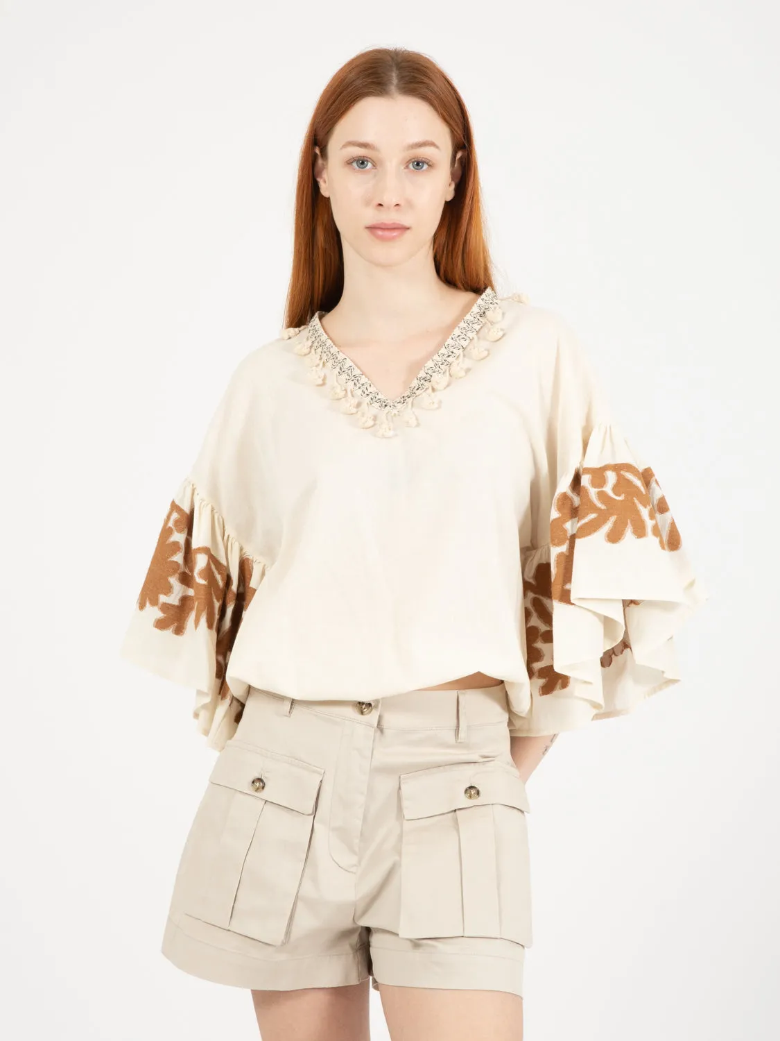 Camicia con nappine bianca /bruciato