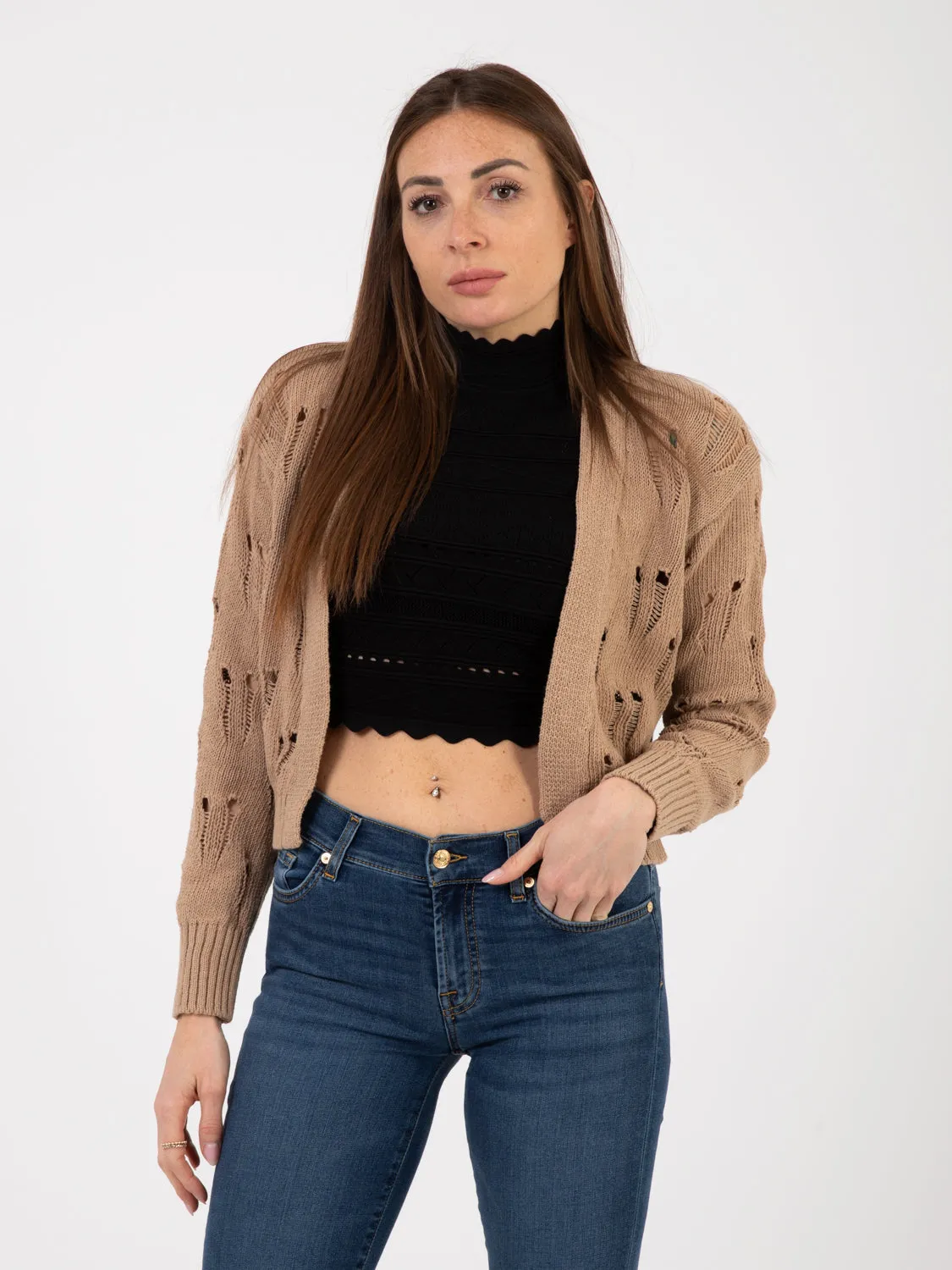 Cardigan traforato corda