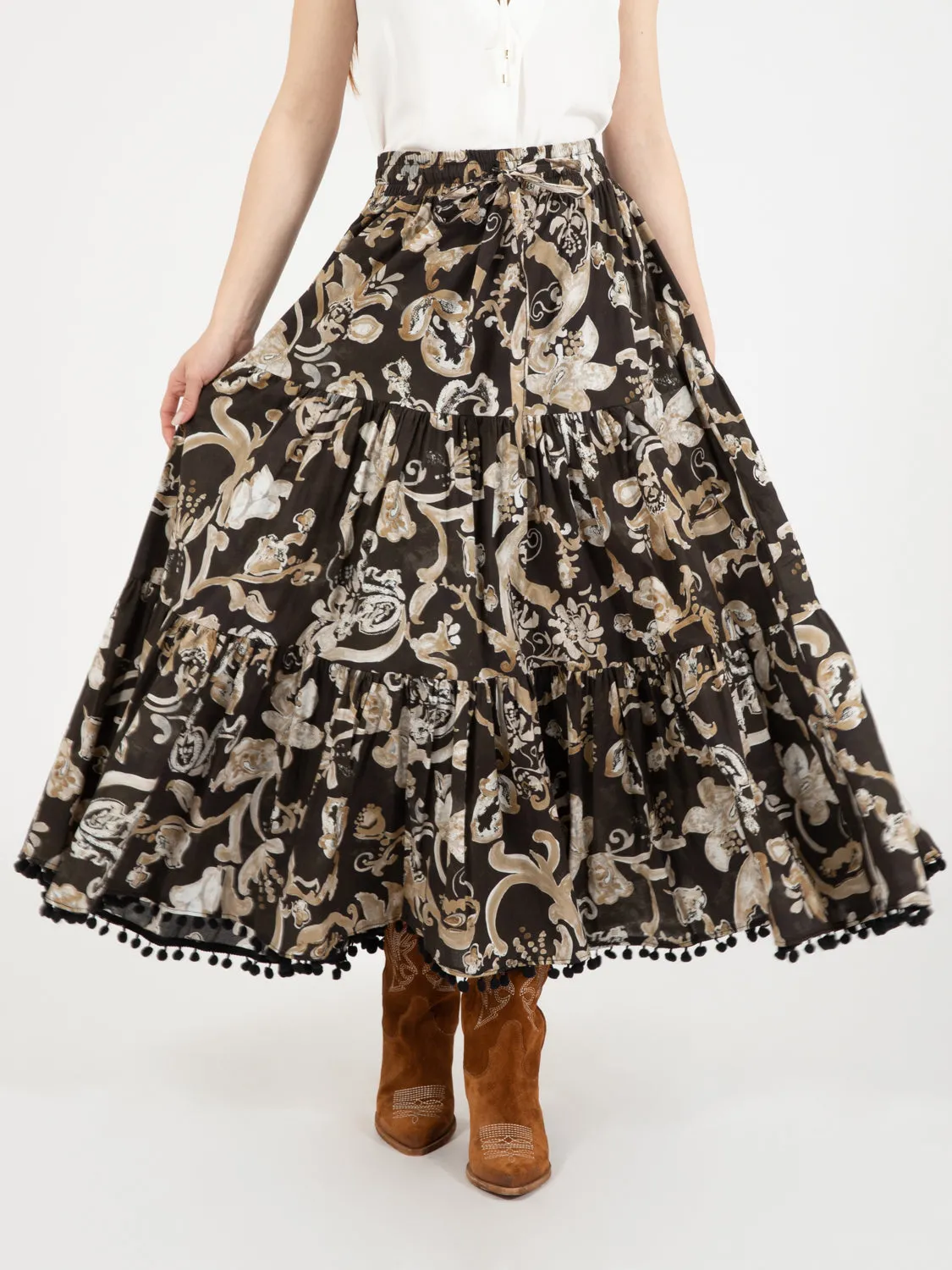 Gonna lunga fantasia nero / bruciato