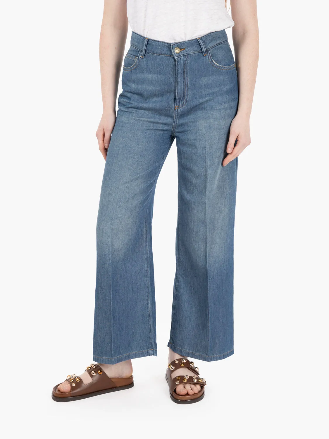 Jeans cropped in denim blu chiaro