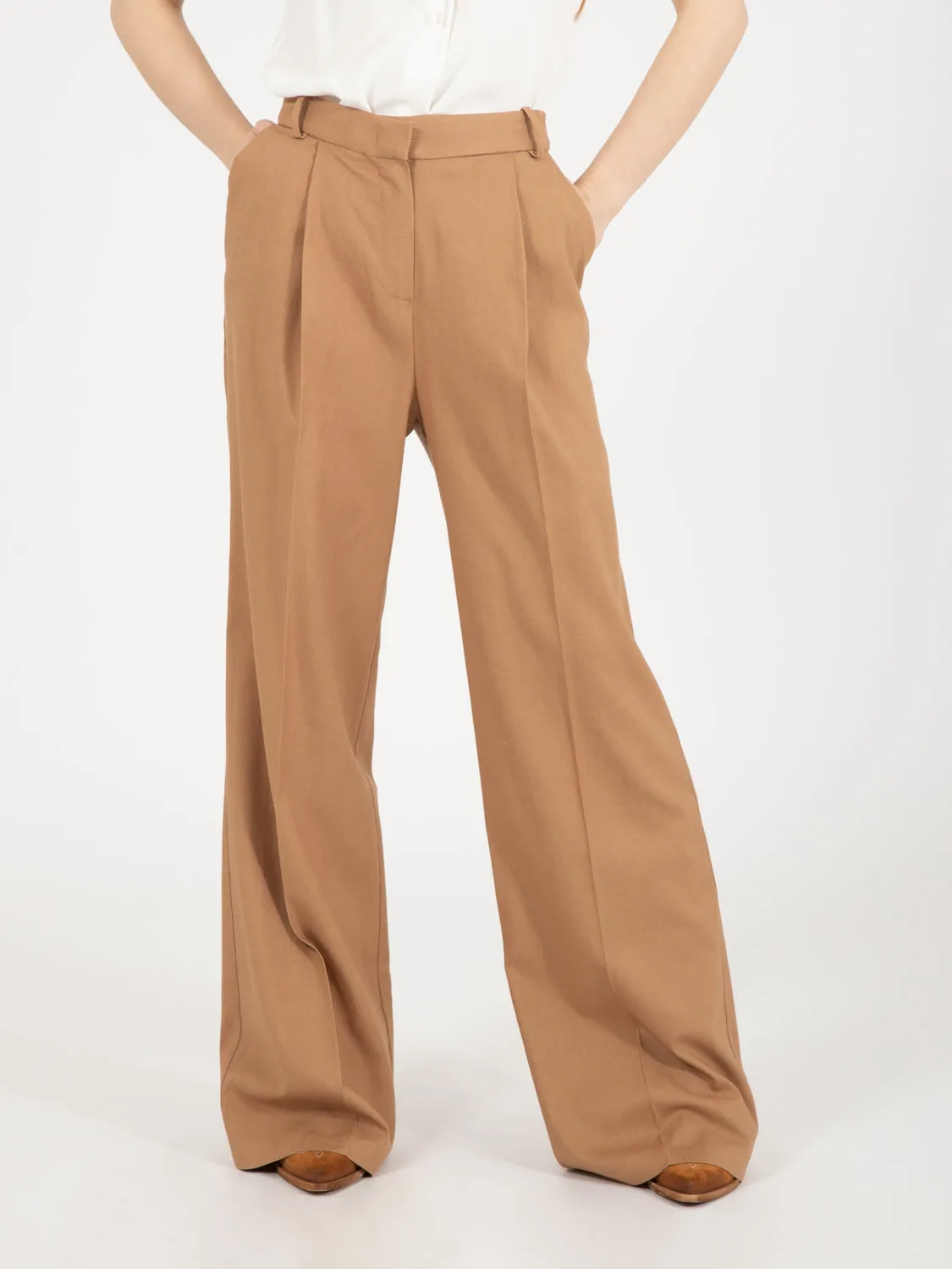 Pantaloni palazzo misto viscosa sabbia