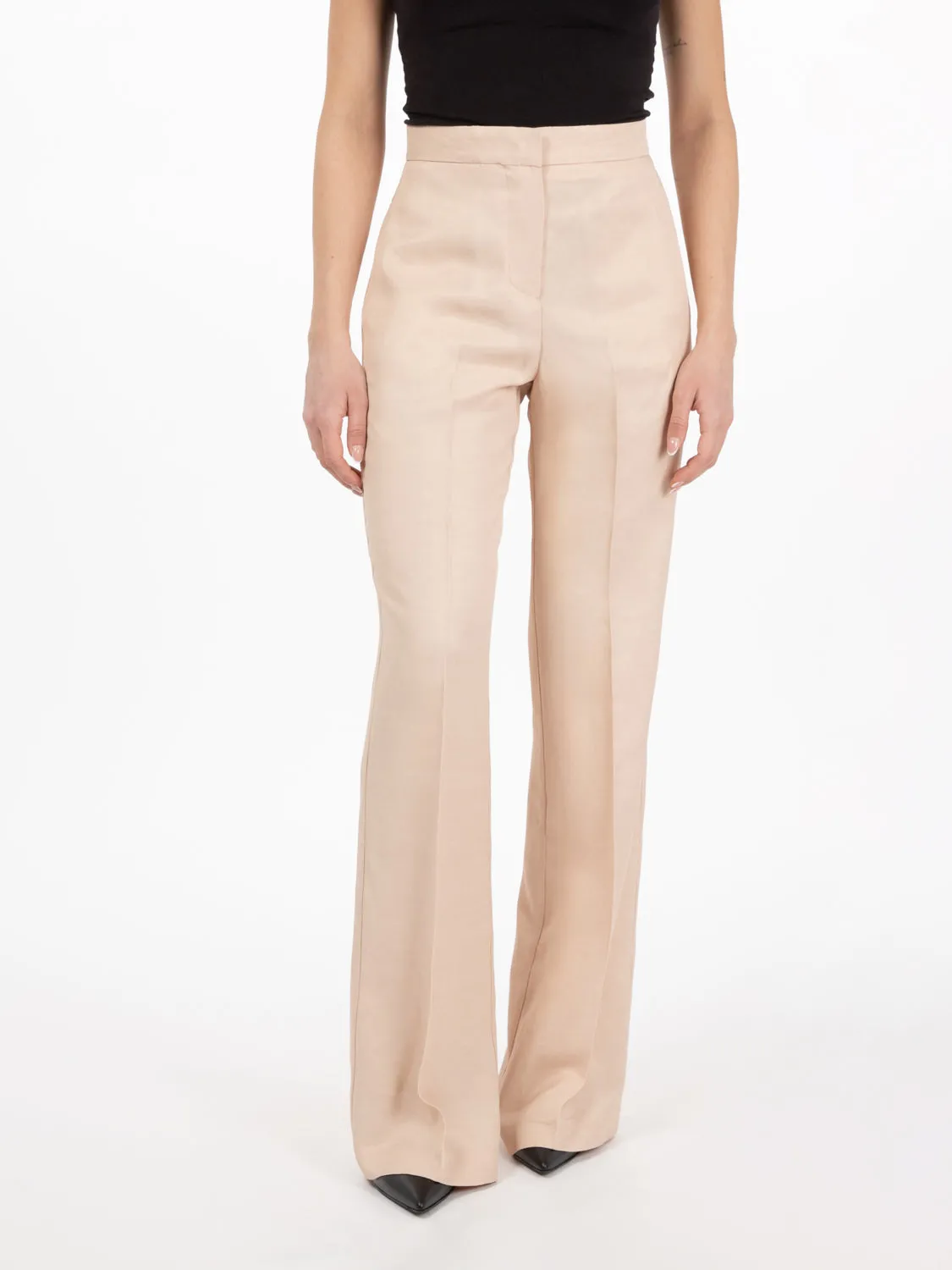 Pantaloni wide beige nude