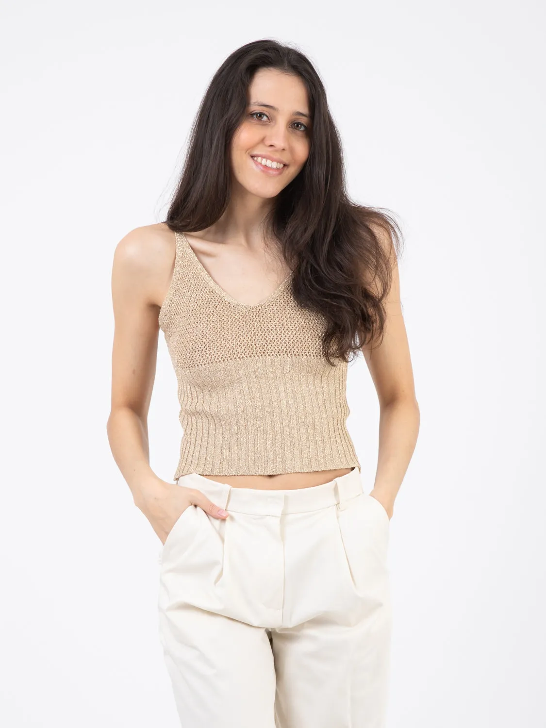 Top con spalline oro