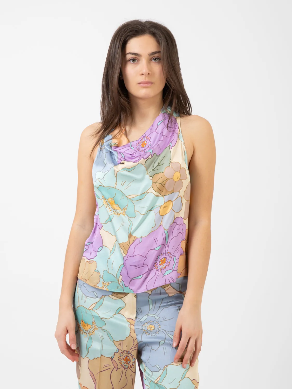 Top fantasia floreale giallo / azzurro