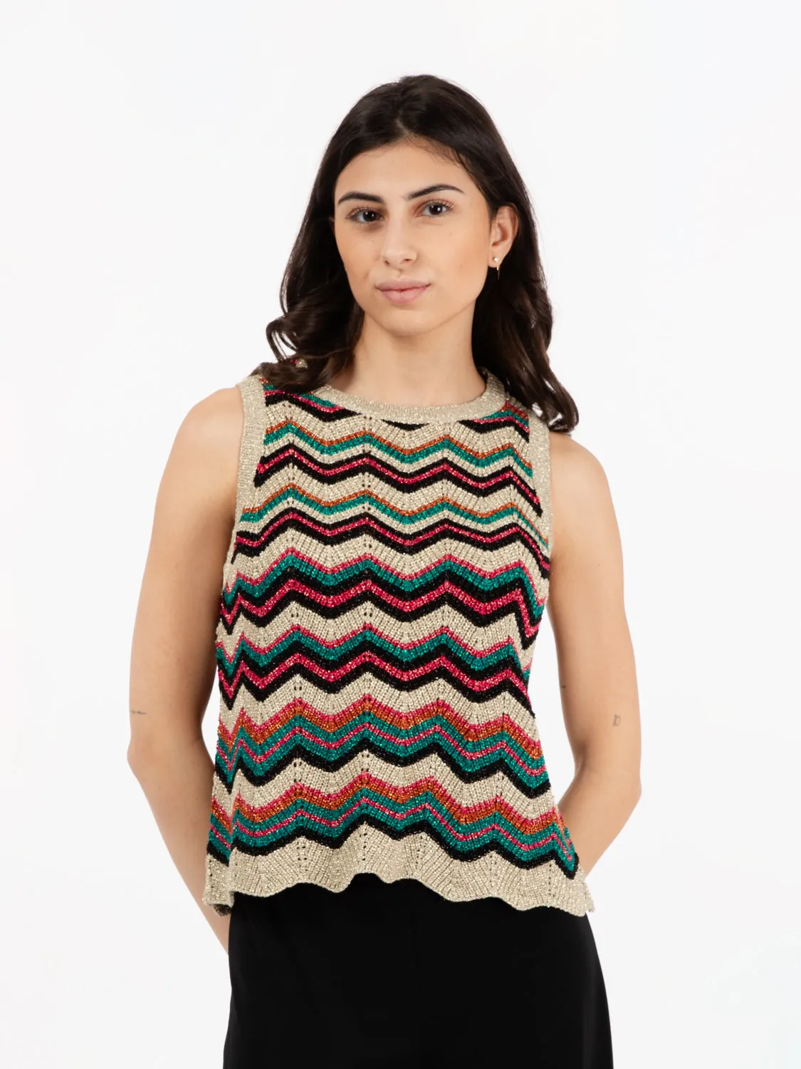 Top in maglia lurex oro / multicolor