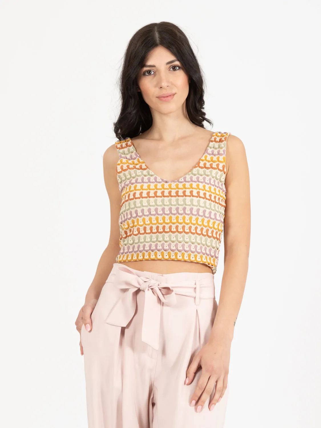 Top in maglia traforato multicolor