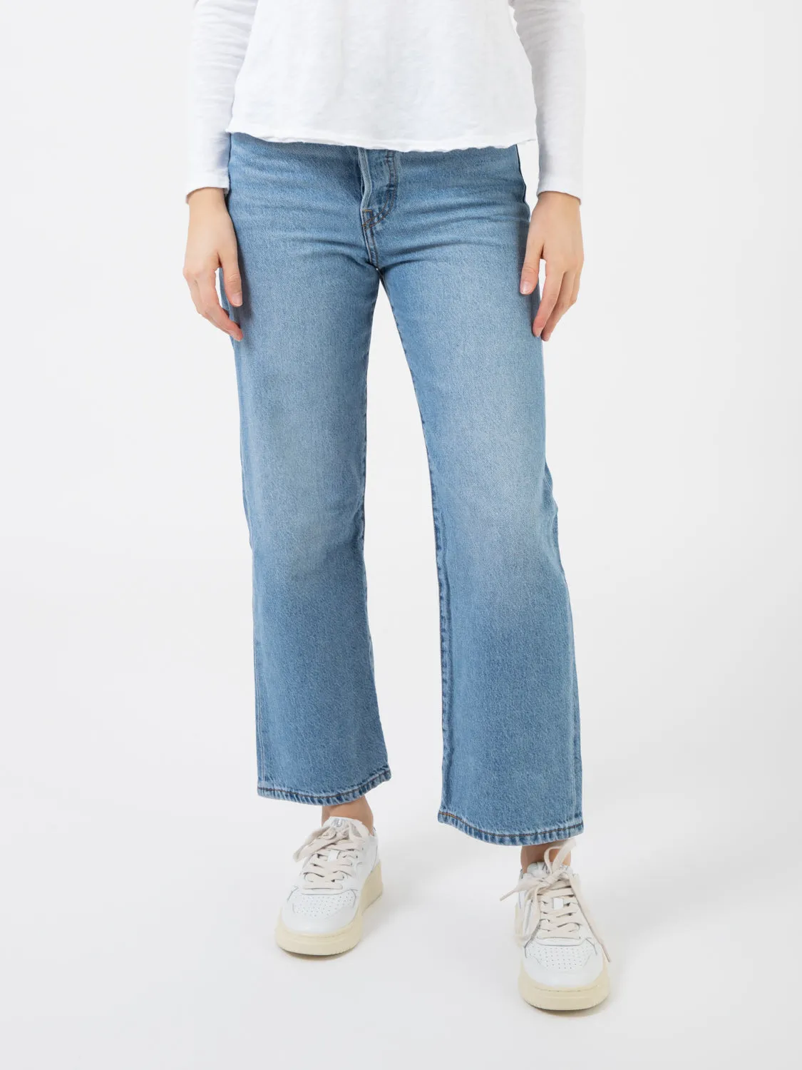 Ribcage Straight Ankle Light Indigo Worn In - Blu