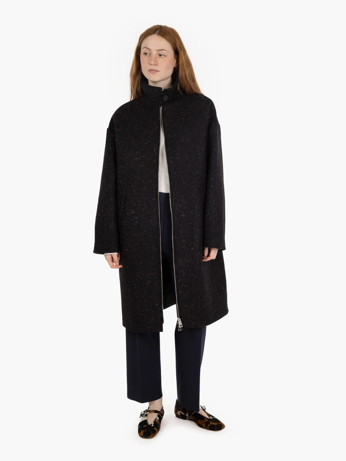 Cappotto Harold melange con zip nero