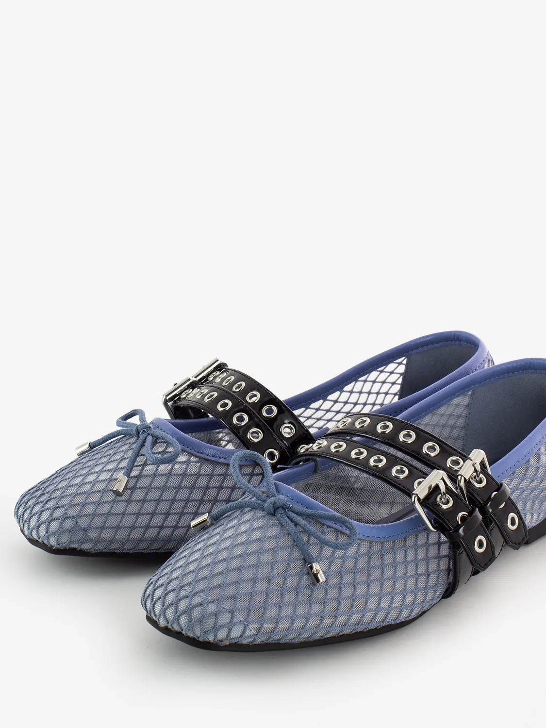 Ballerine Diana con fibbie celeste / nero