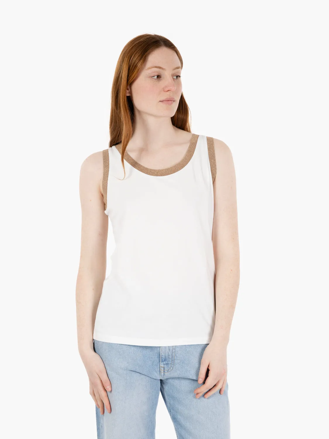 Canotta con bordi in lurex bianco / oro