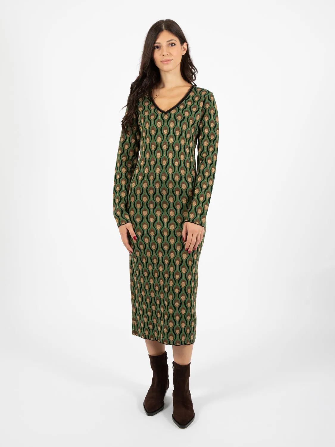 Abito Comfort jacquard nero / verde scuro