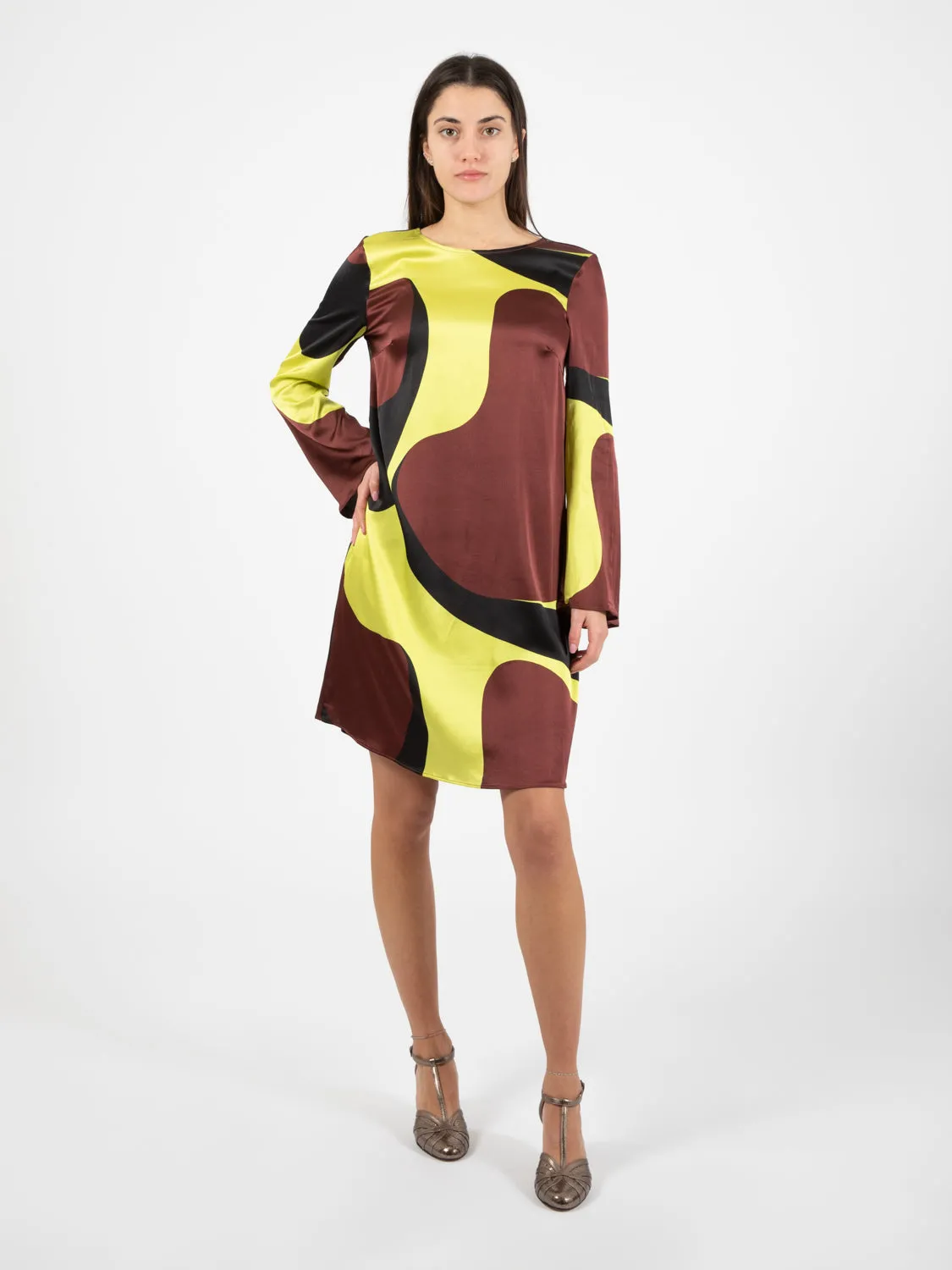 Abito corto Clio print bordeaux / nero / acido