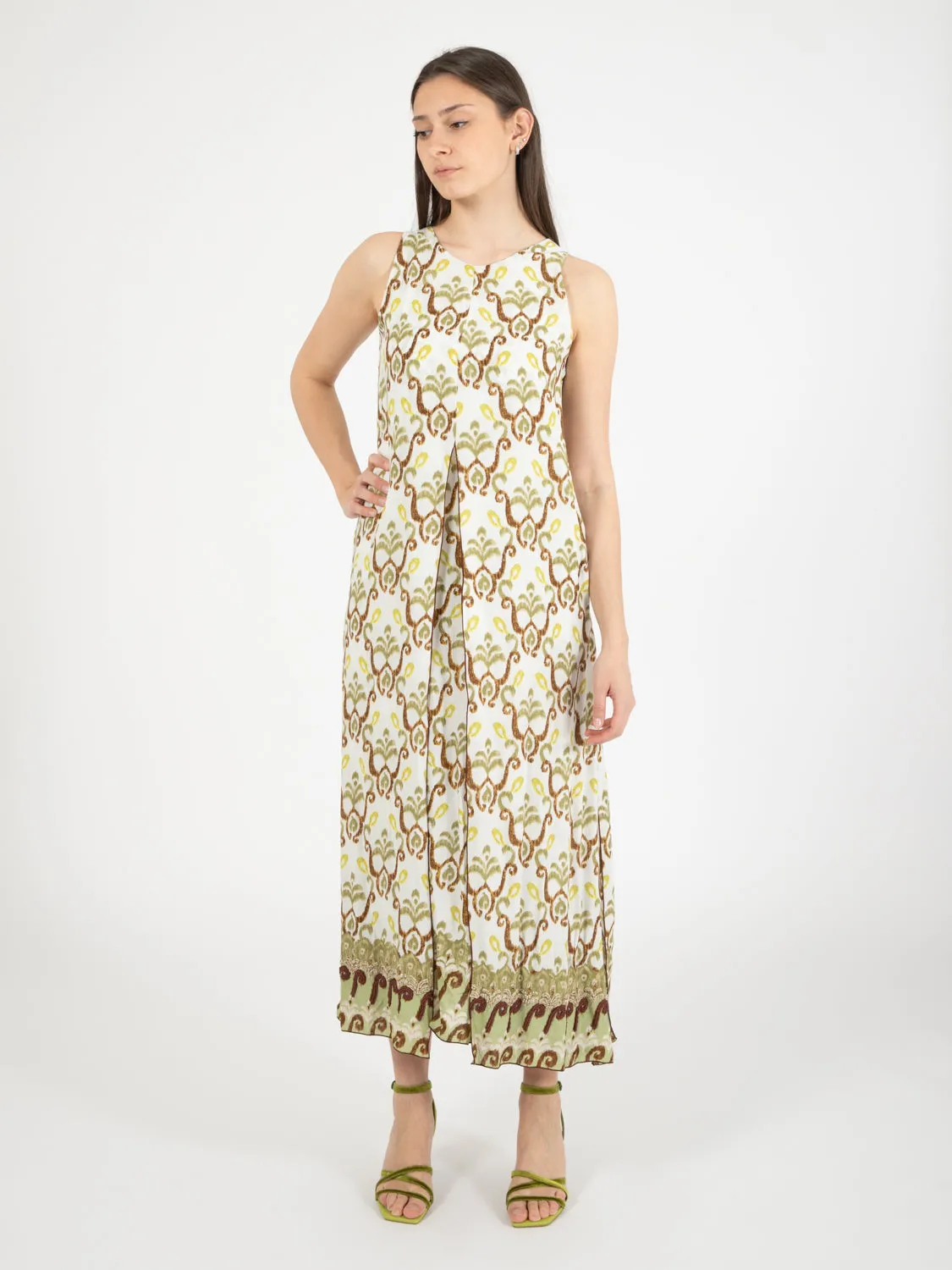 Abito lungo Officinalis con spacco verde / noce / lime