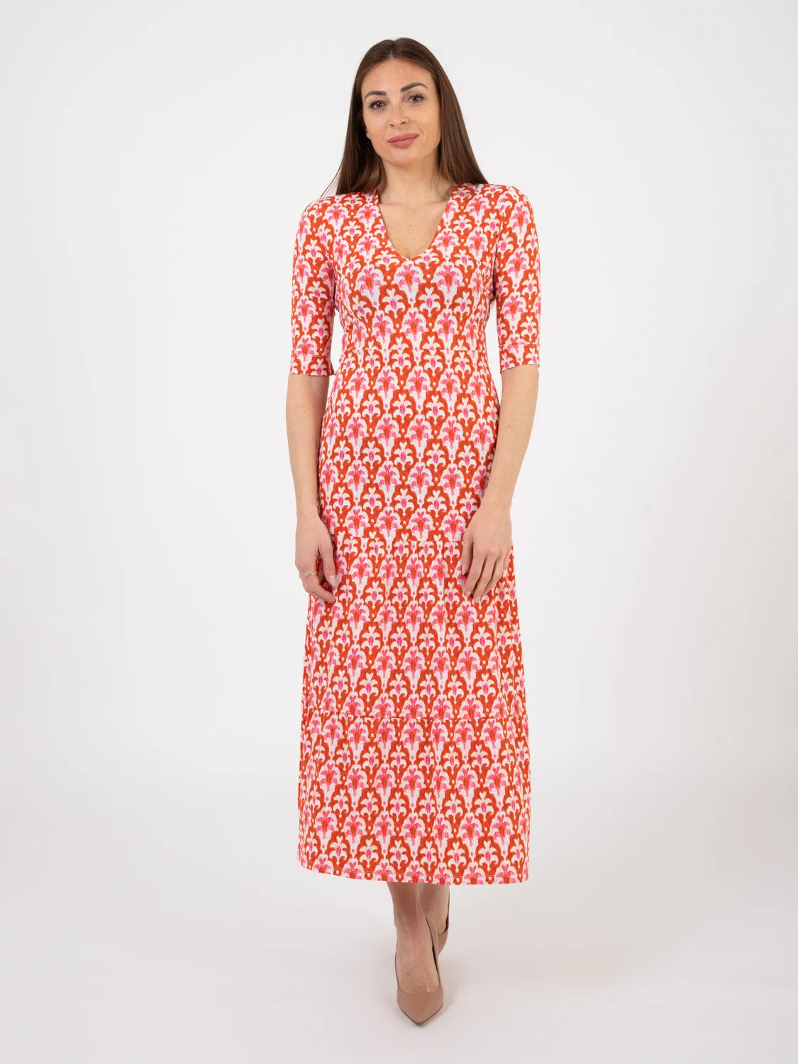 Abito lungo Officinalis rosso / panna / rosa