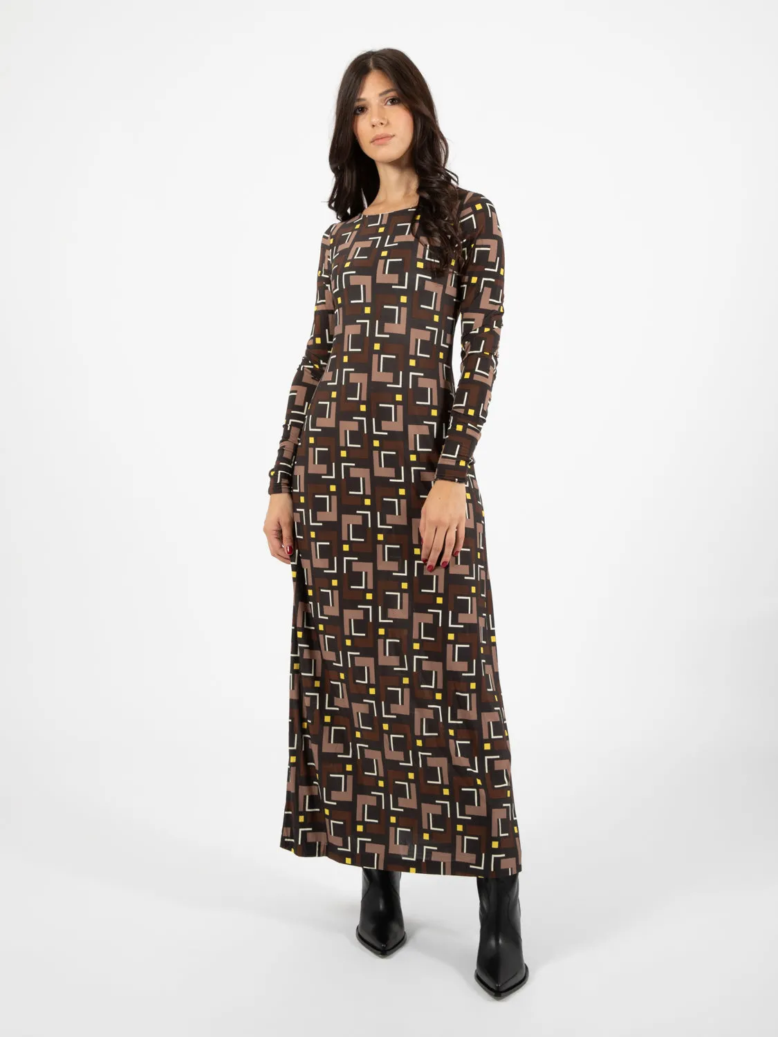 Abito Melody print jersey marrone