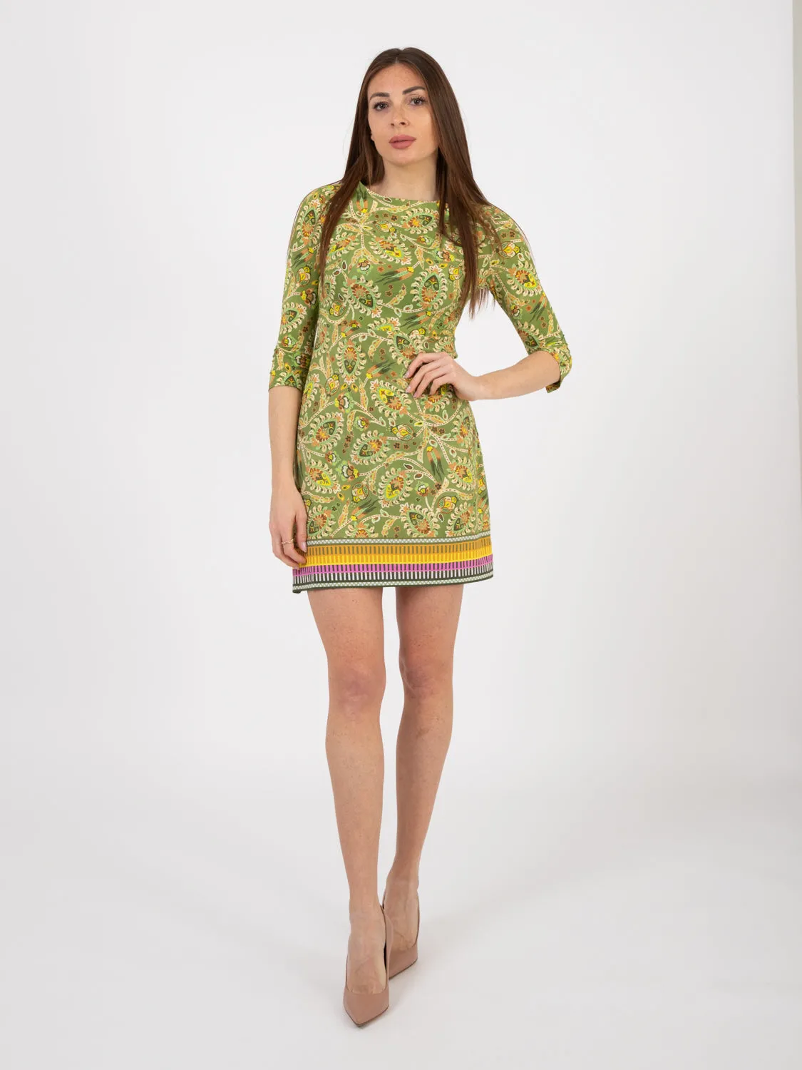 Abito midi Botanica acido / verde / rosa