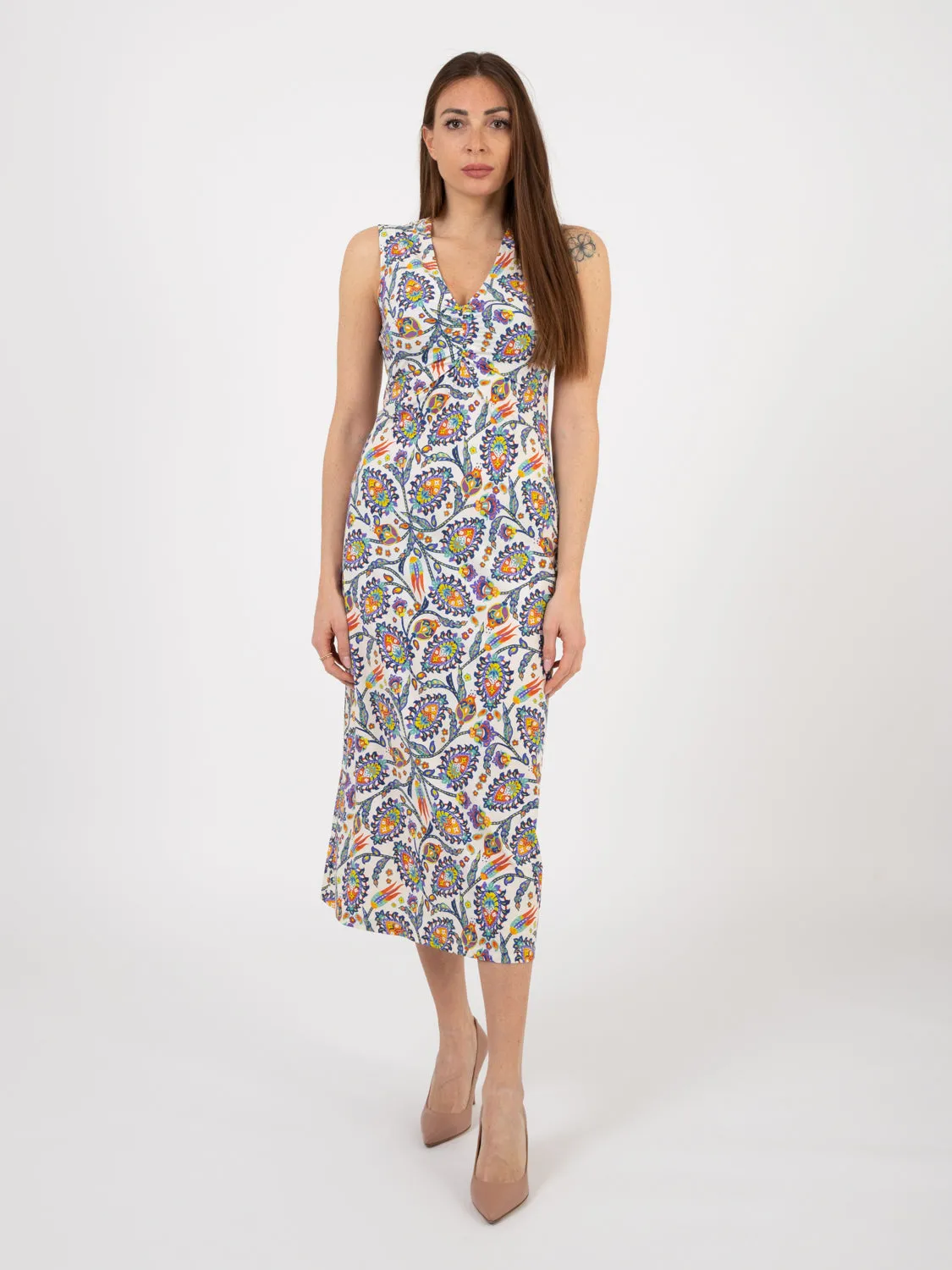 Abito midi Botanica blu / arancio / verde