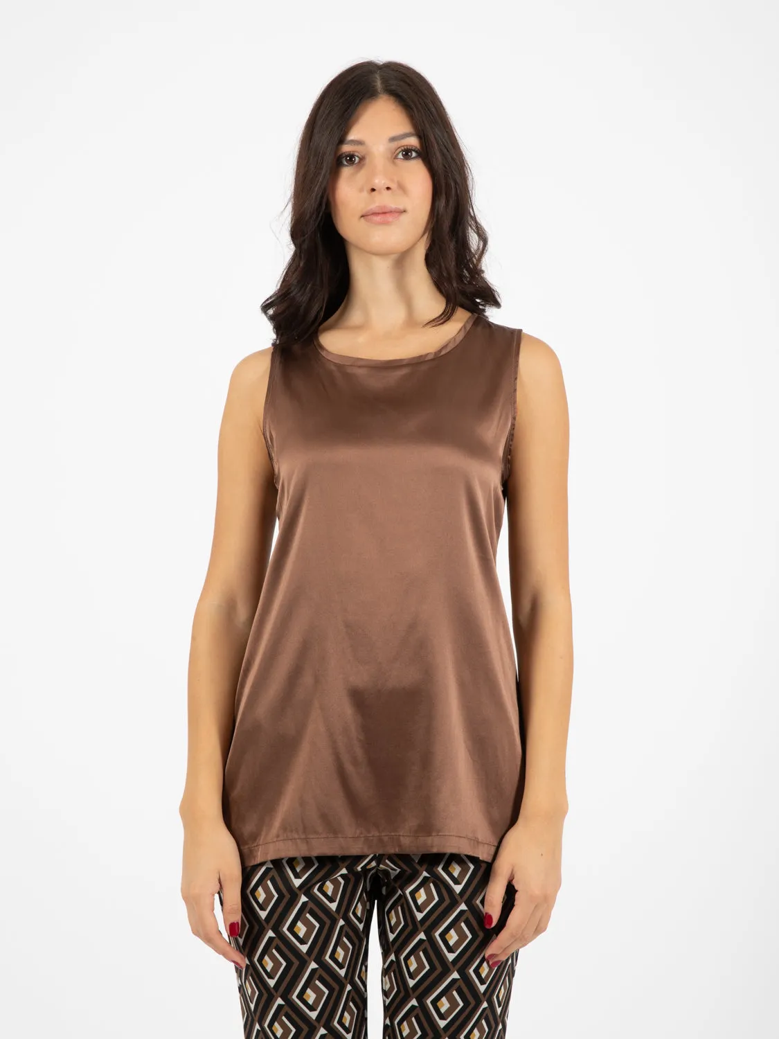 Blusa in seta raso castagna