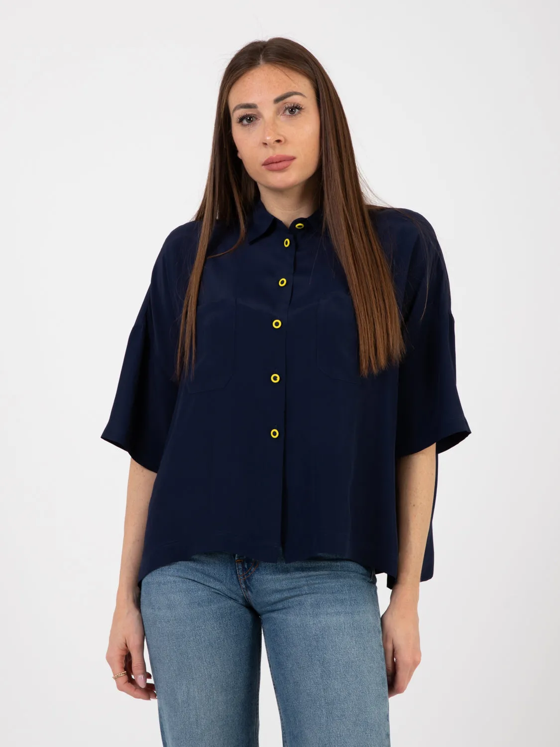 Camicia coloured fluid blu notte