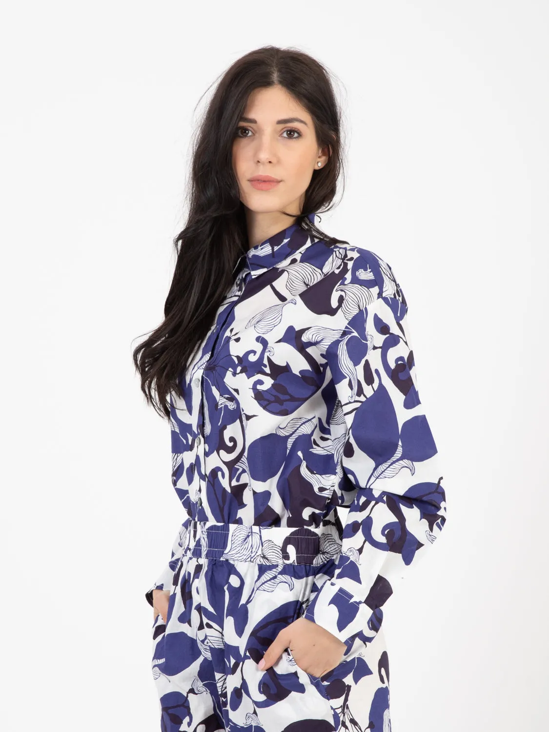 Camicia florum mussola blu / bianco / azzurro