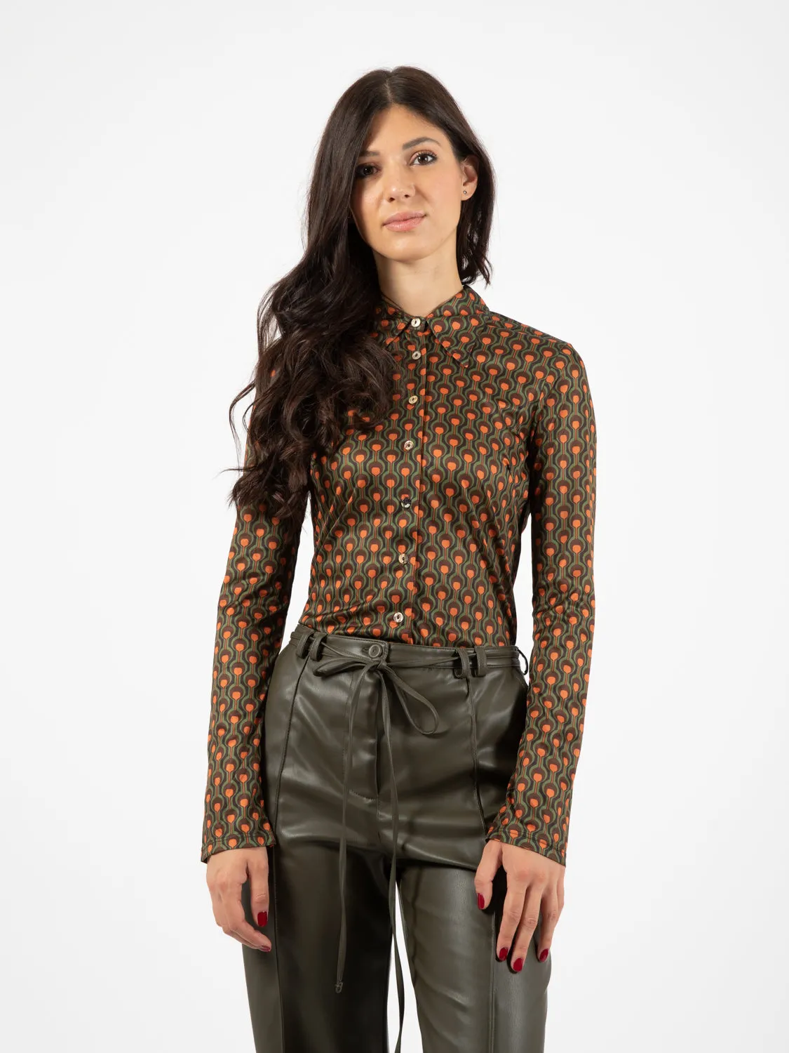 Camicia Frieze print verde / marrone / arancio