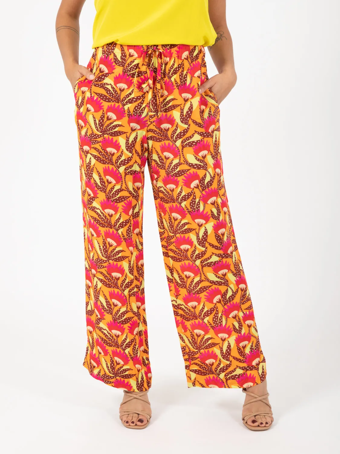 Pantalone begonia print arancio / tabacco