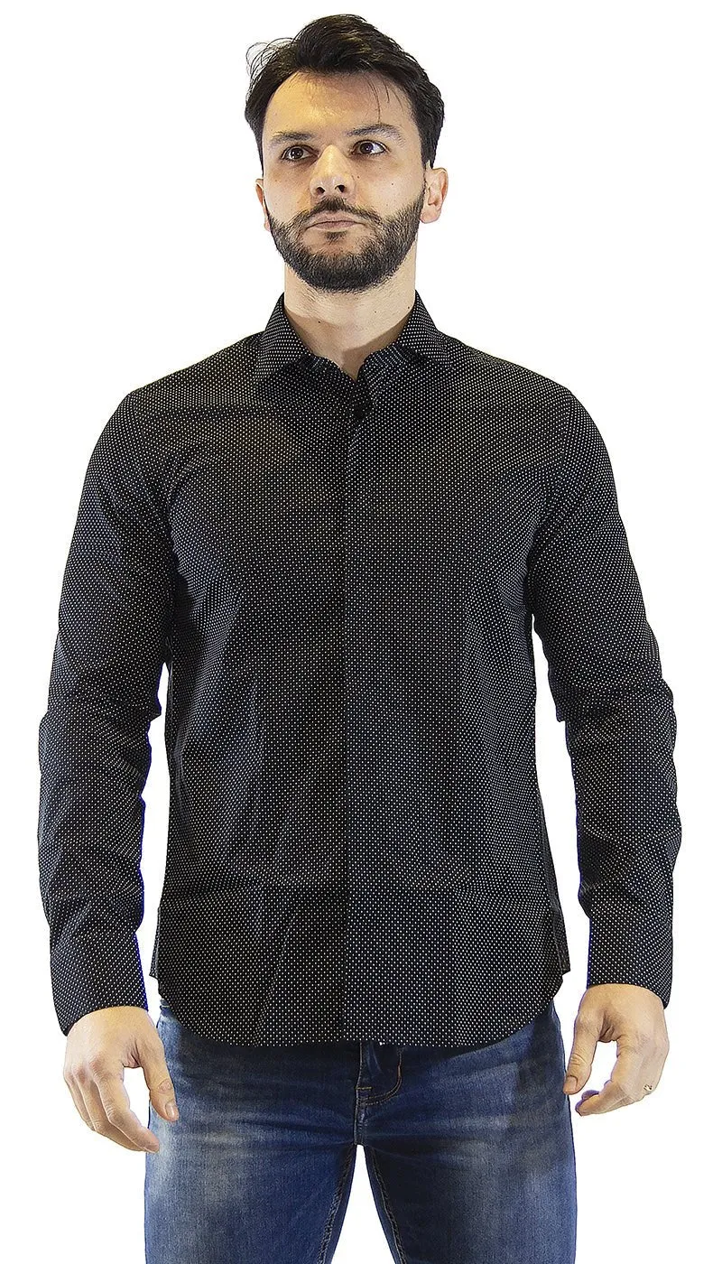 Manuel Ritz Camicia uomo nera a pois. 3030E651_213228