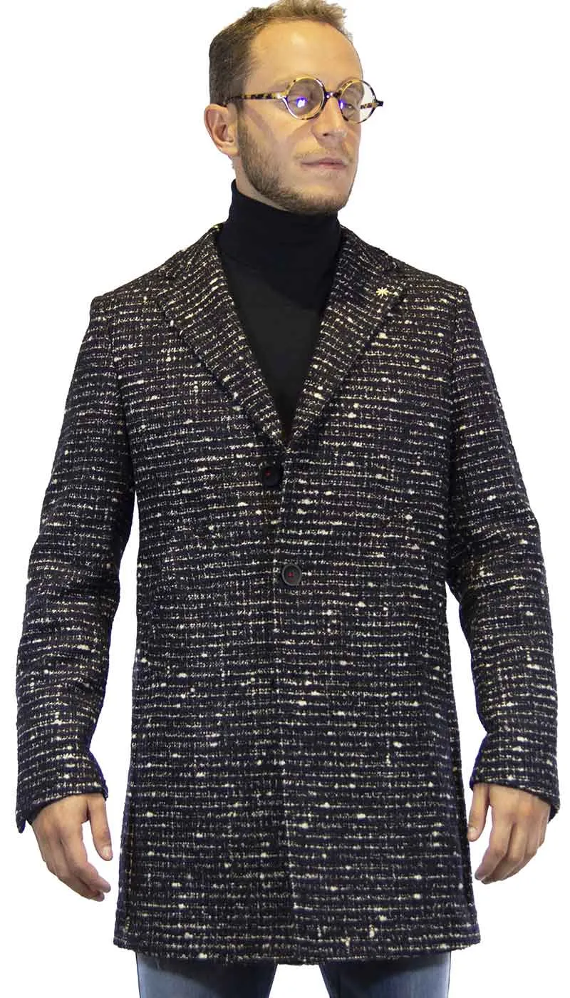 Manuel Ritz Cappotto uomo in lana tweed blu