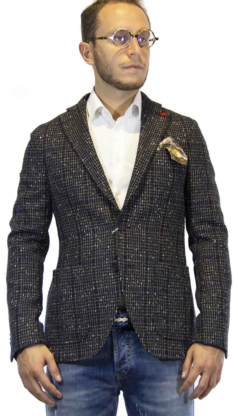 Manuel Ritz Giacca uomo in misto lana blu fantasia tweed