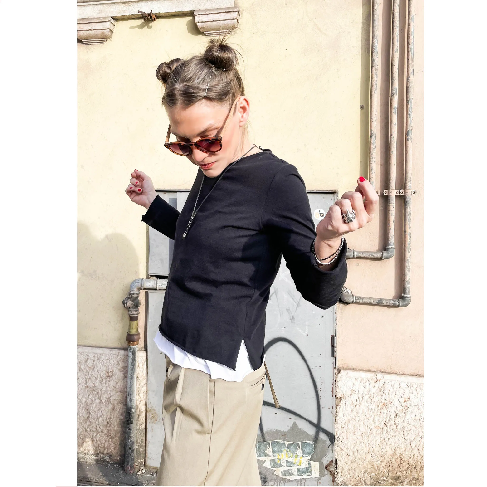 MARTE Basic - maglia jersey cotone con spacchetti