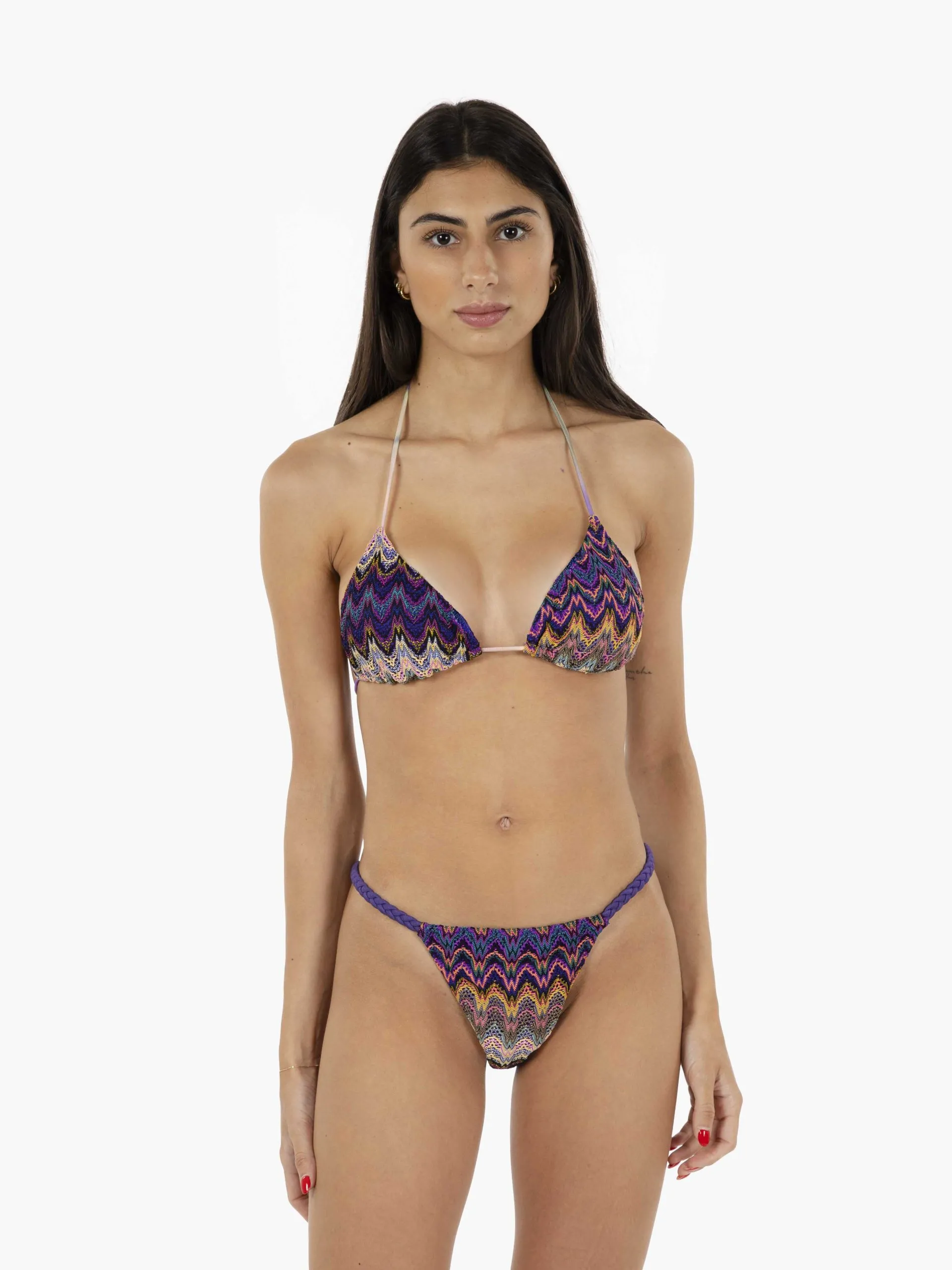 Bikini a triangolo fantasia viola / multicolor