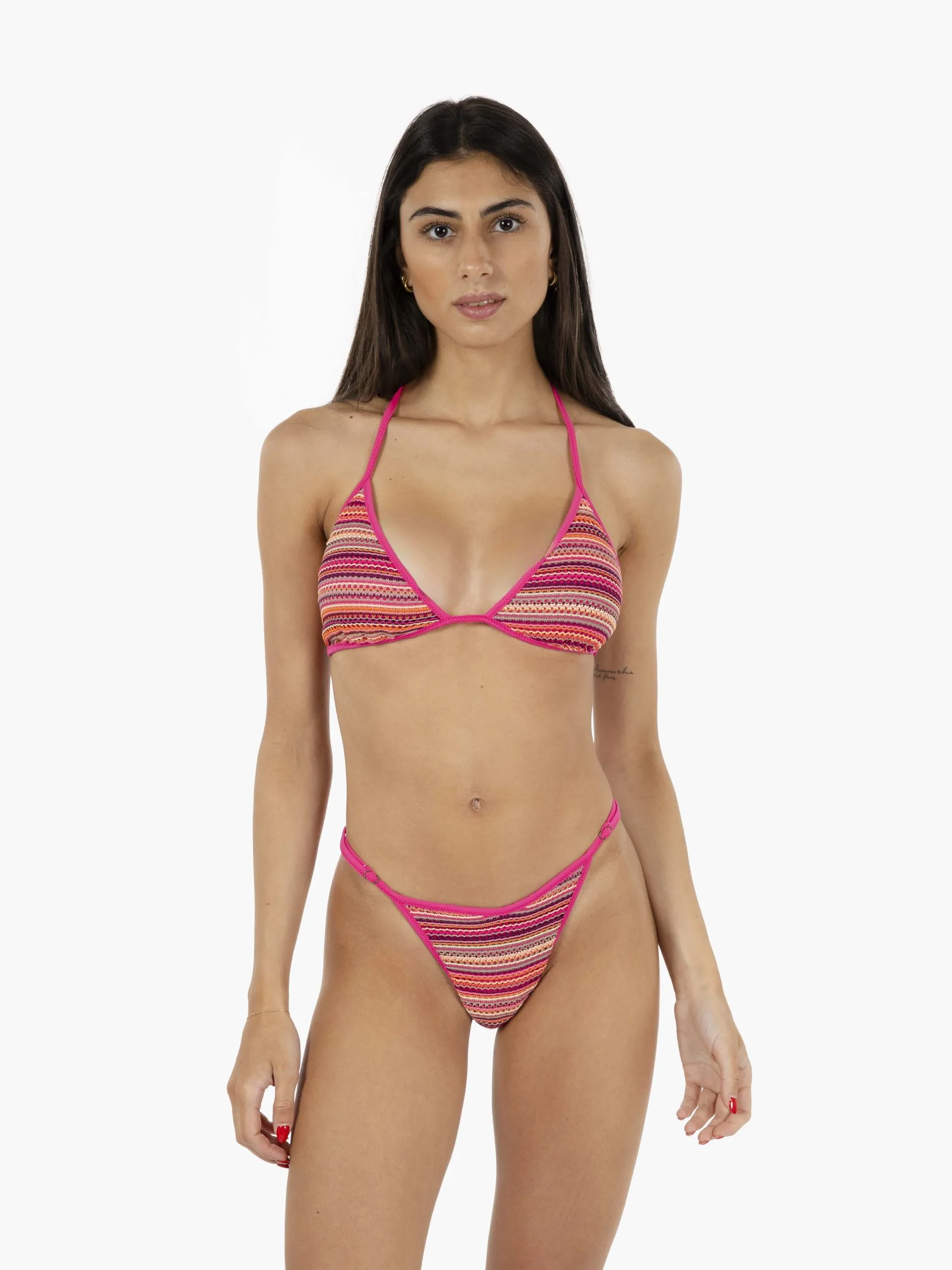 Bikini in maglia a righe fuxia