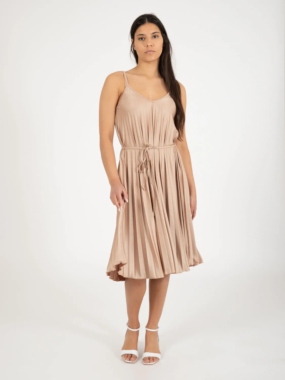 Abito midi plissettato gold