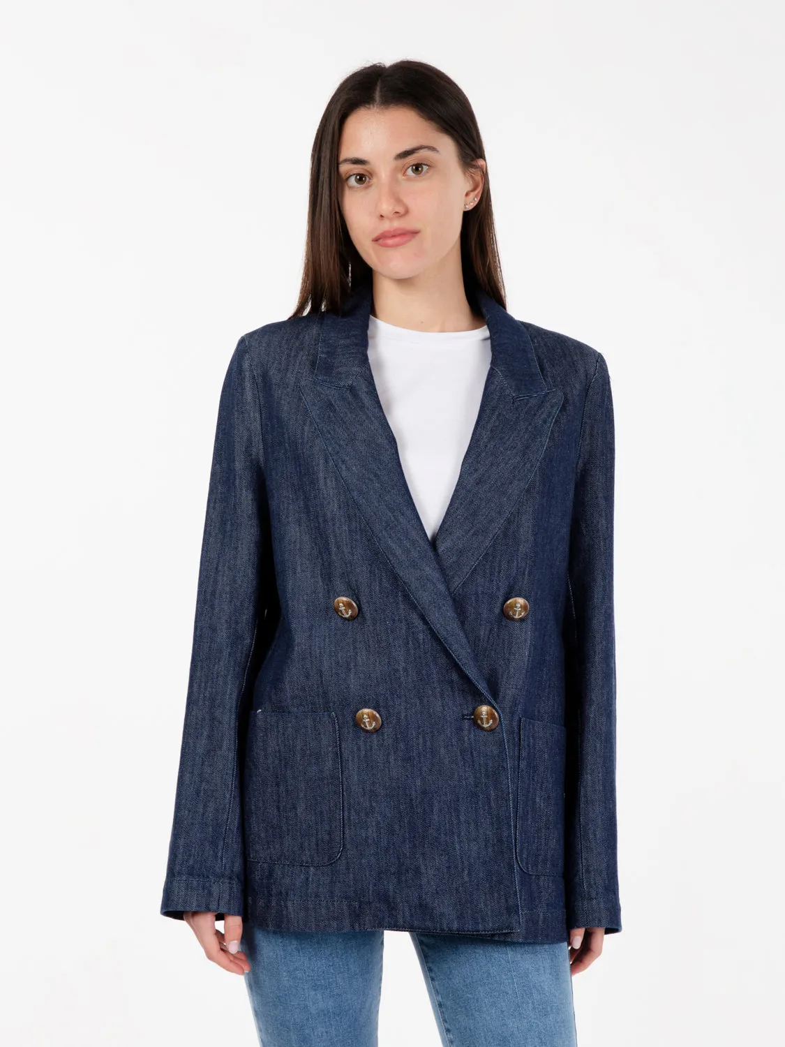 Blazer doppiopetto in denim blu