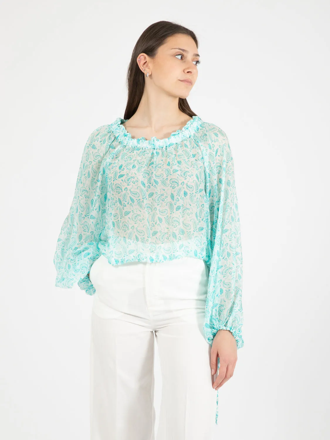 Camicia corta fantasia azzurra