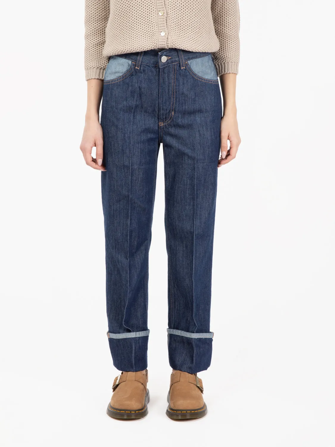 Jeans Winnie con risvolto blu