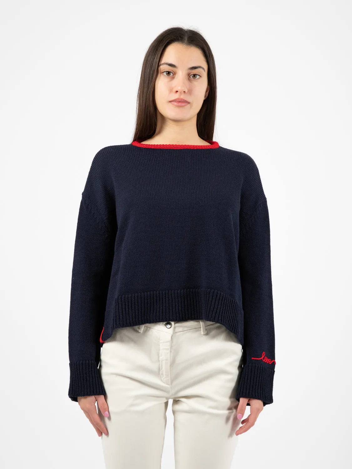 Maglione in lana blu / rosso