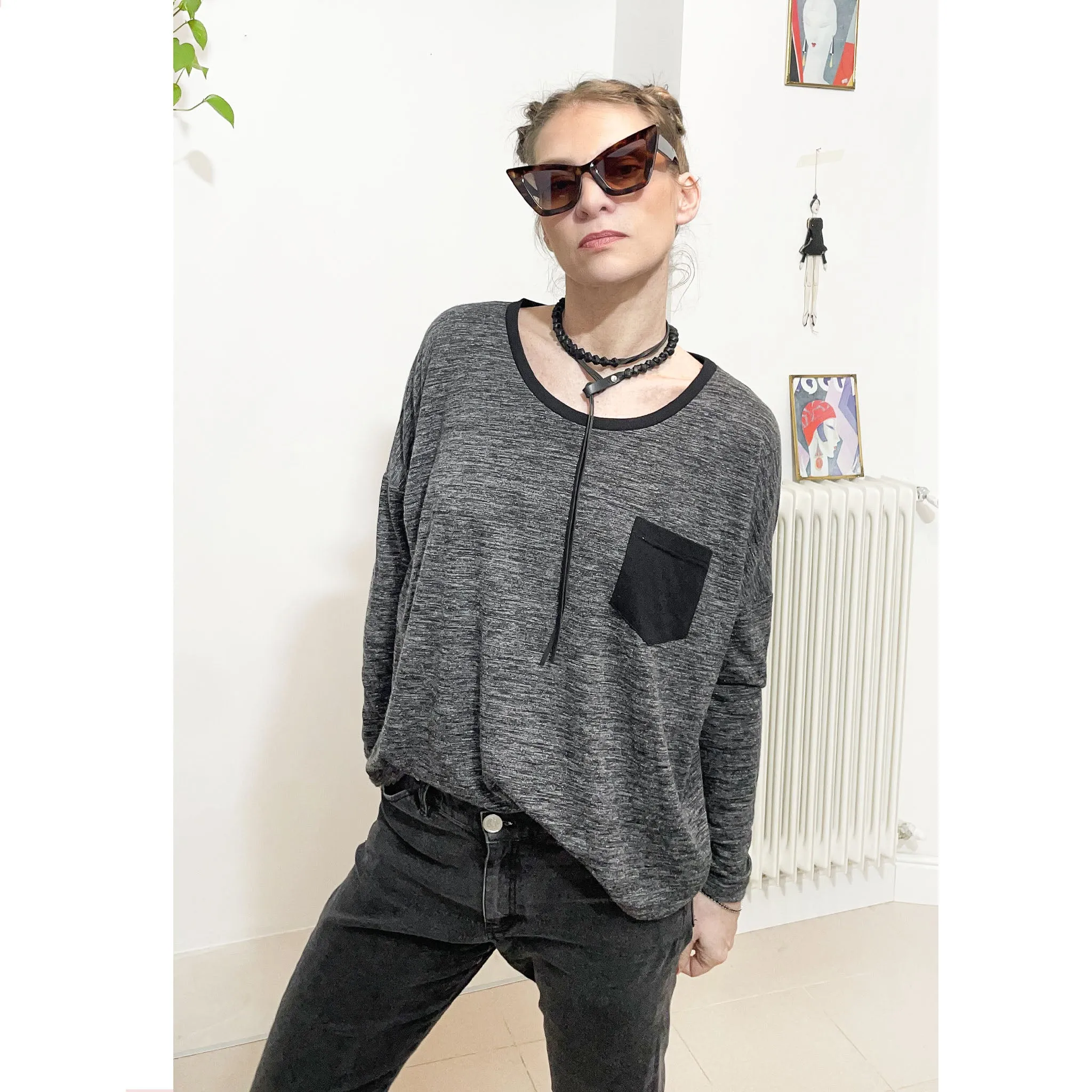 MINU' - maglia girocollo- lana misto lino