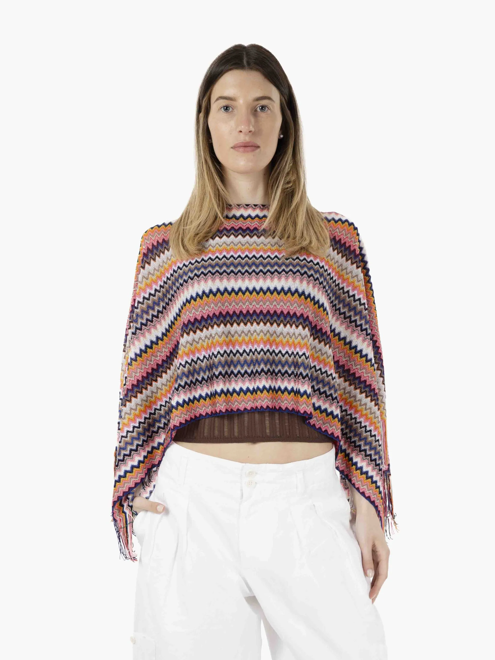 Poncho design zig zag blu / multicolor