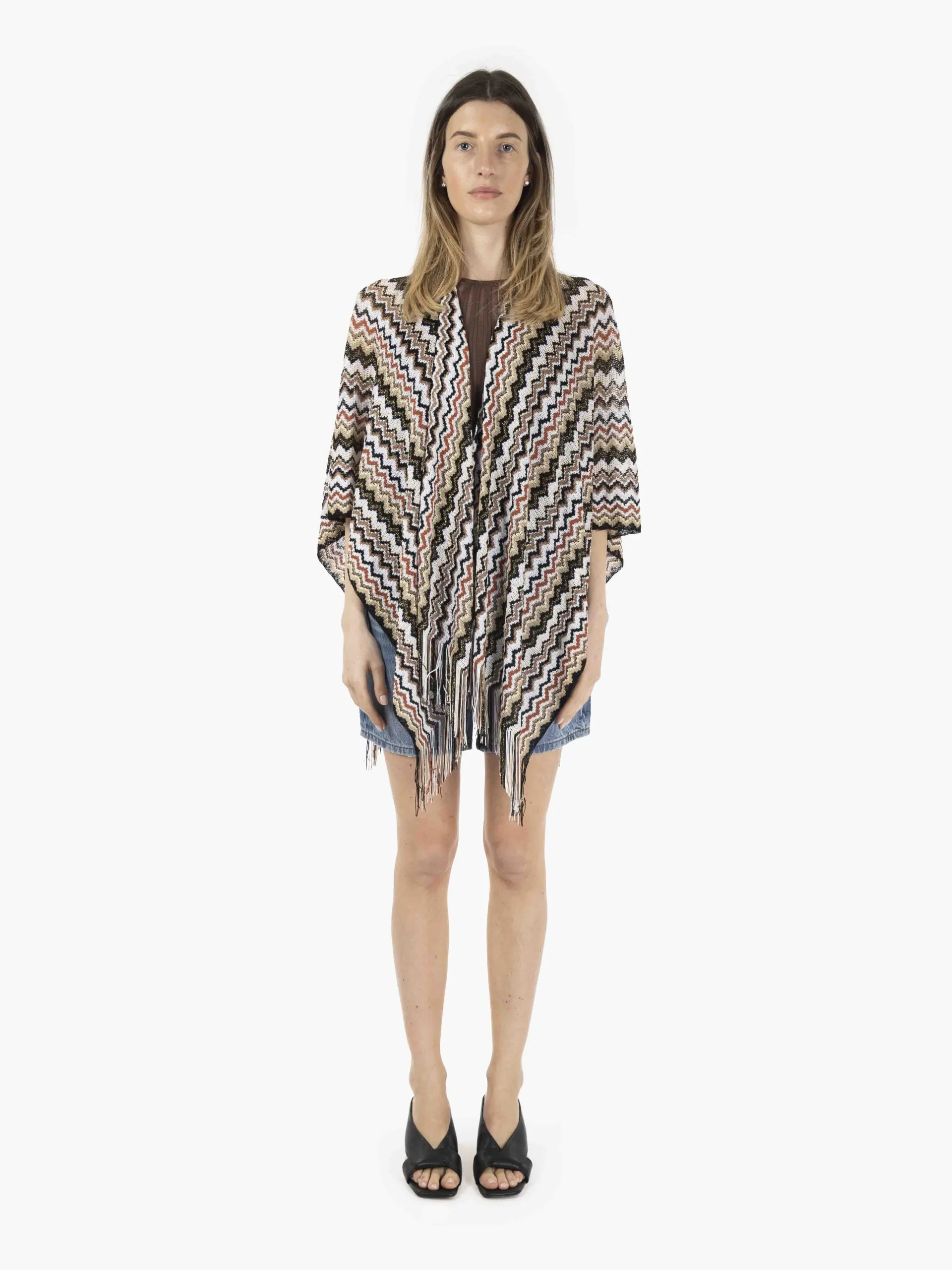 Poncho design zig zag marrone / multicolor