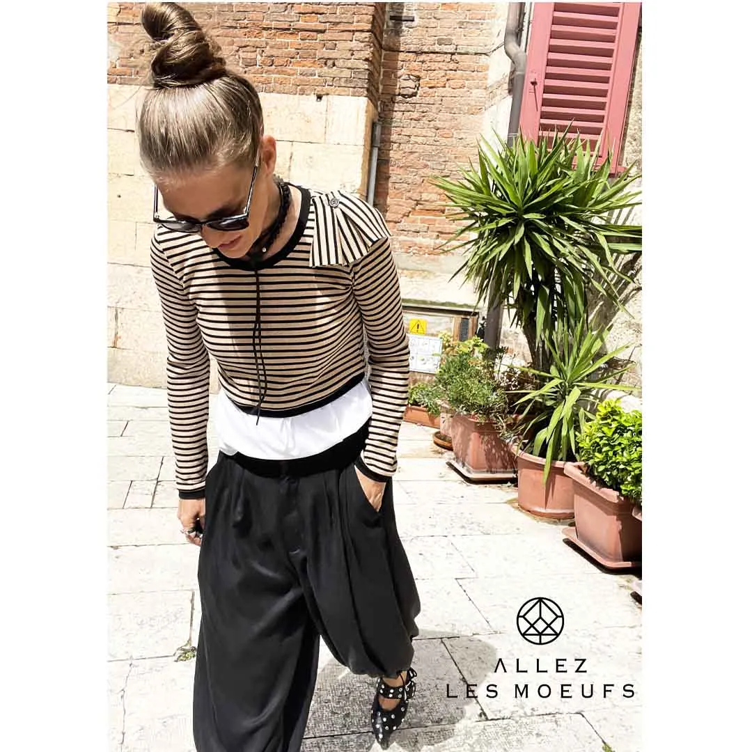 MORE - Maglia righe manica lunga, con rouches staccabile