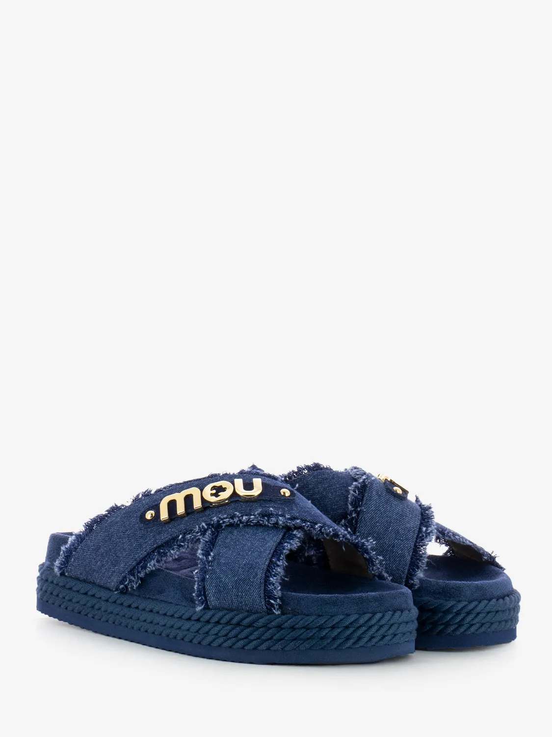 Ciabatta criss-cross denim blu
