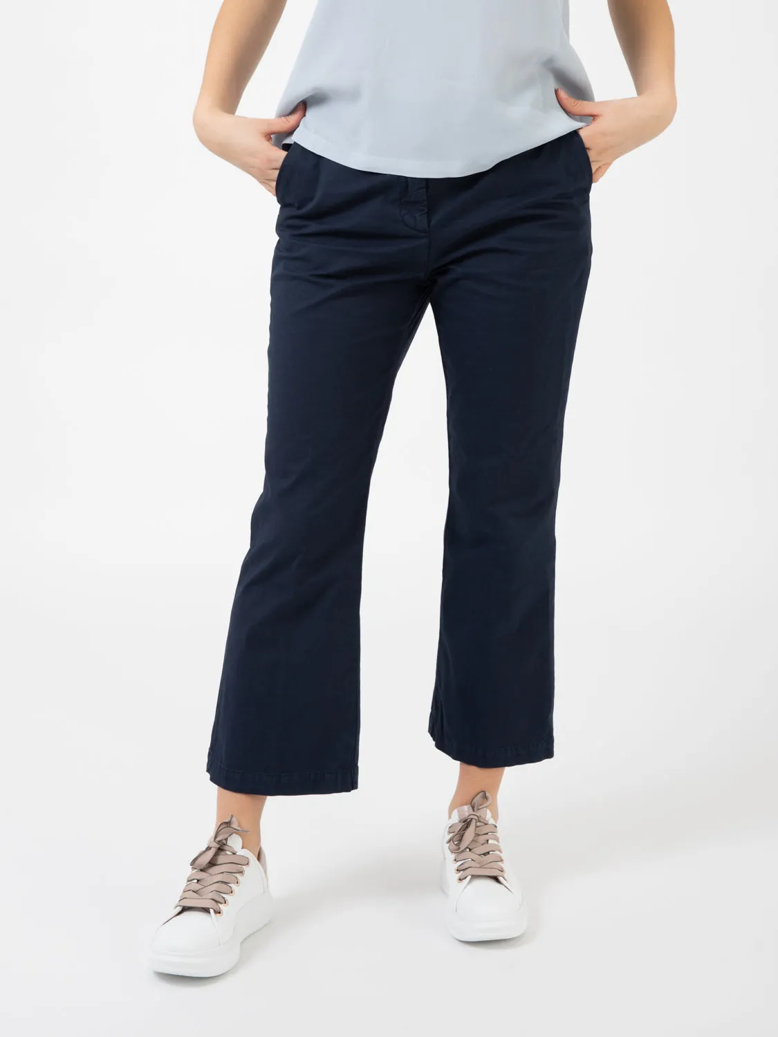 Pantaloni trombetta gabardina blu