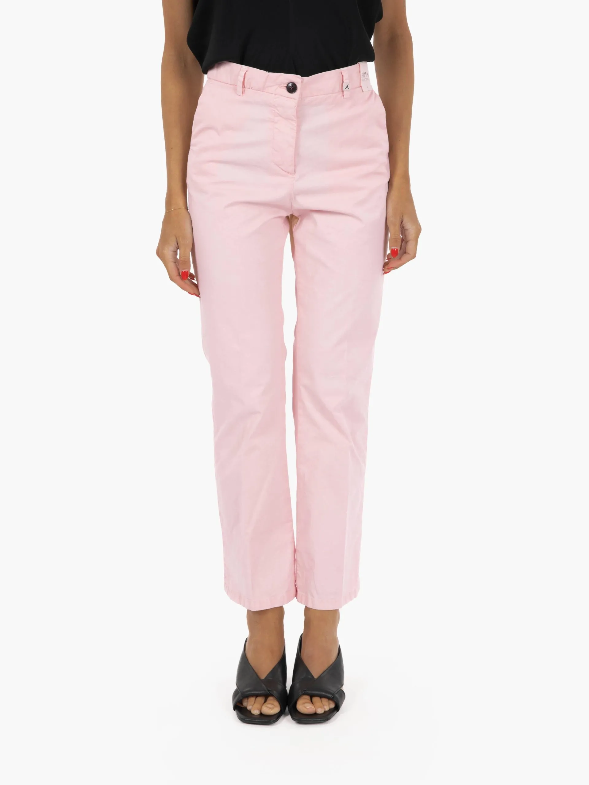 Pantaloni trombetta in cotone rosa