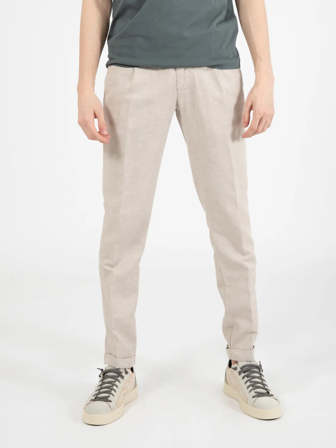 Pantaloni Zeus in lino e cotone fango