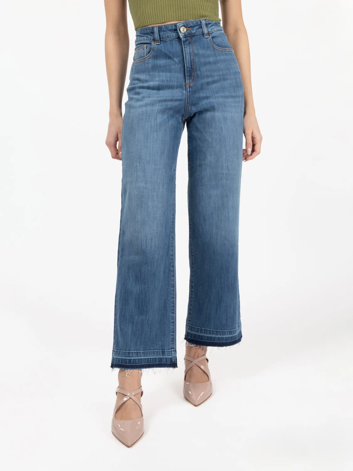 Jeans gamba dritta cropped blu medio
