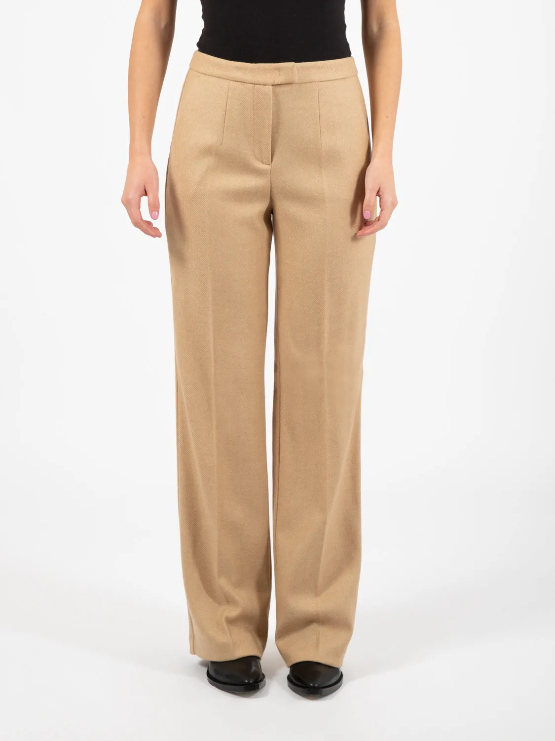 Pantaloni palazzo in lana e lurex oro