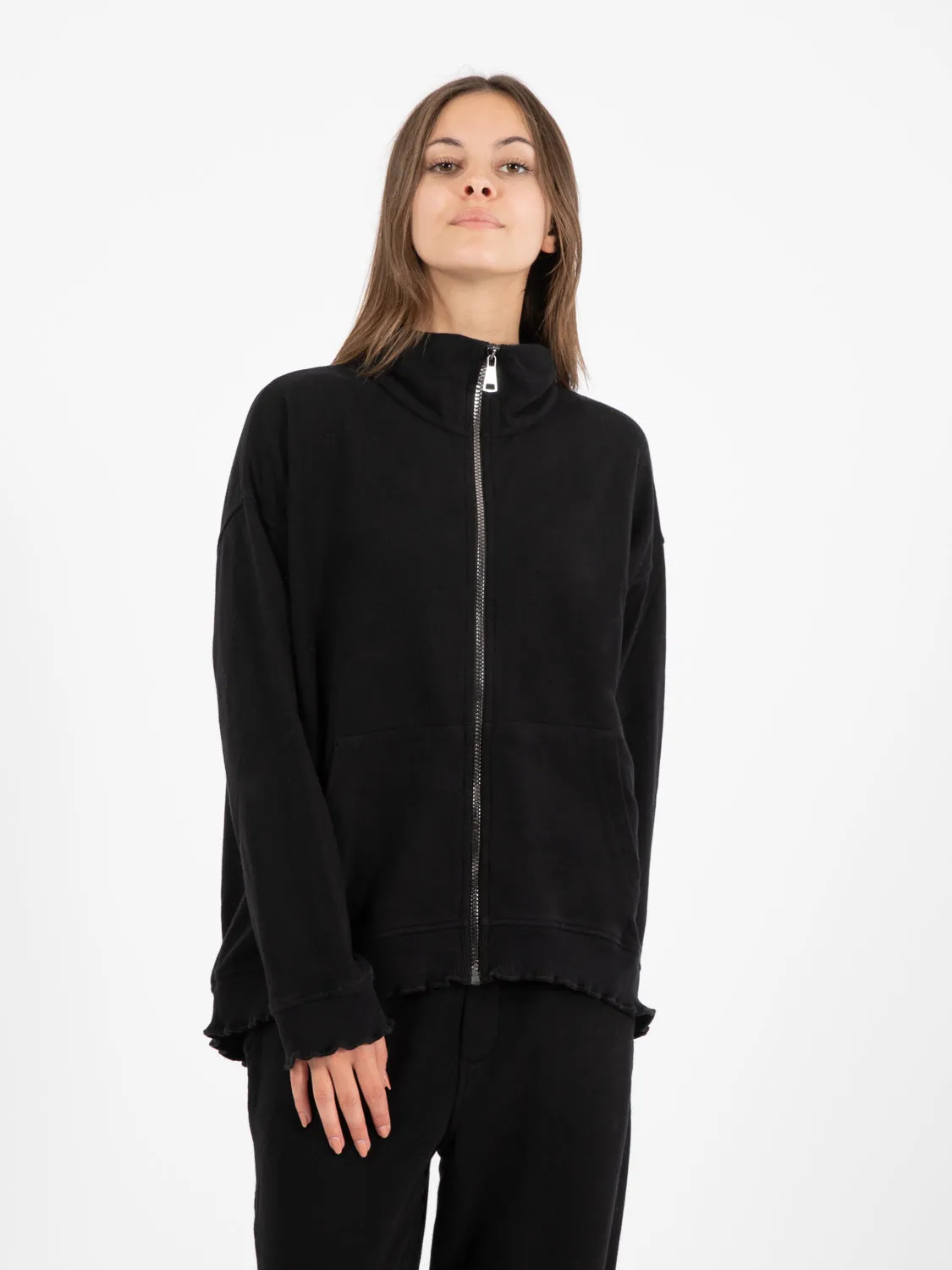 Felpa asimmetrica con zip nera