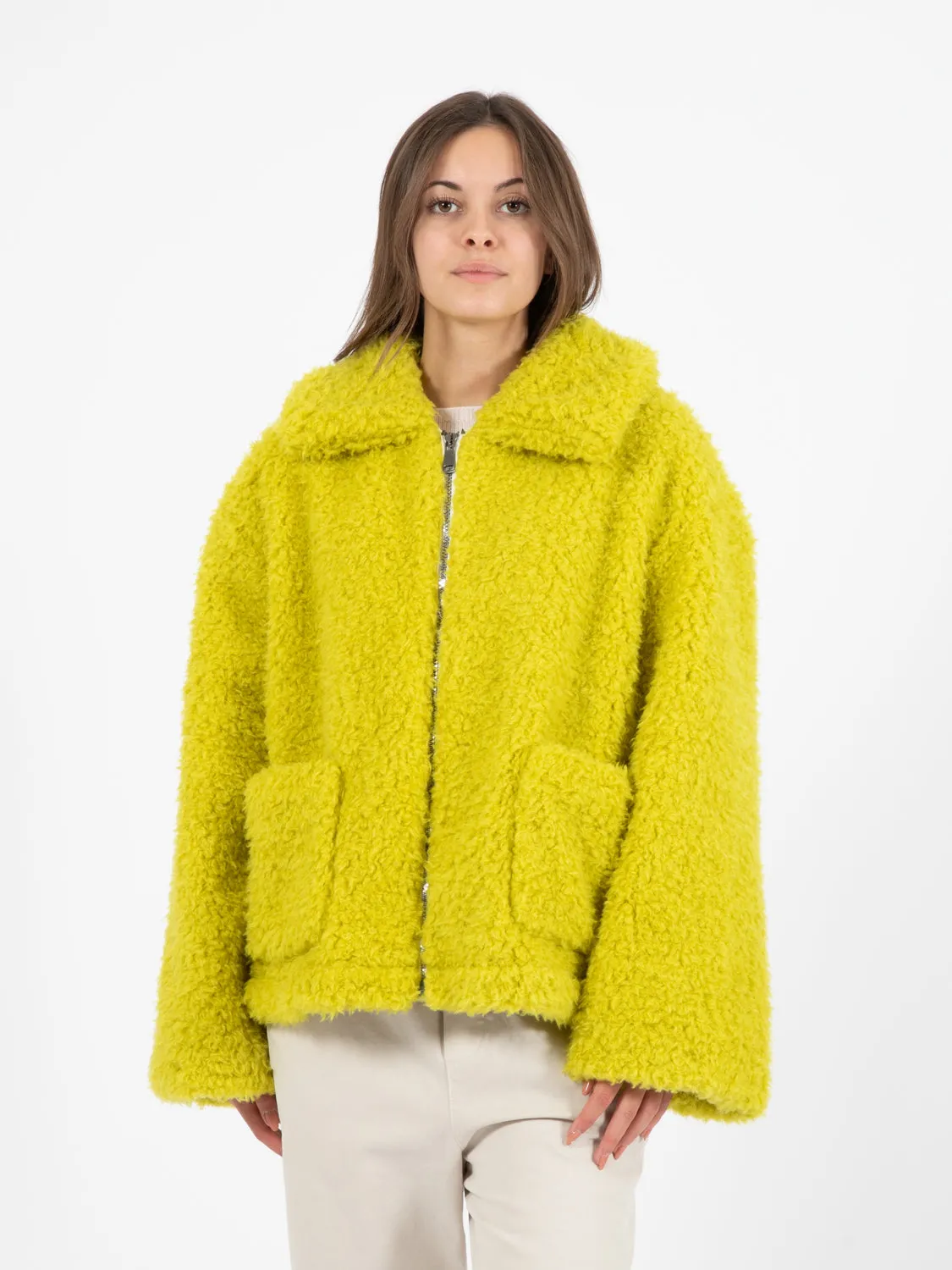 Giacca corta ecopelliccia limone